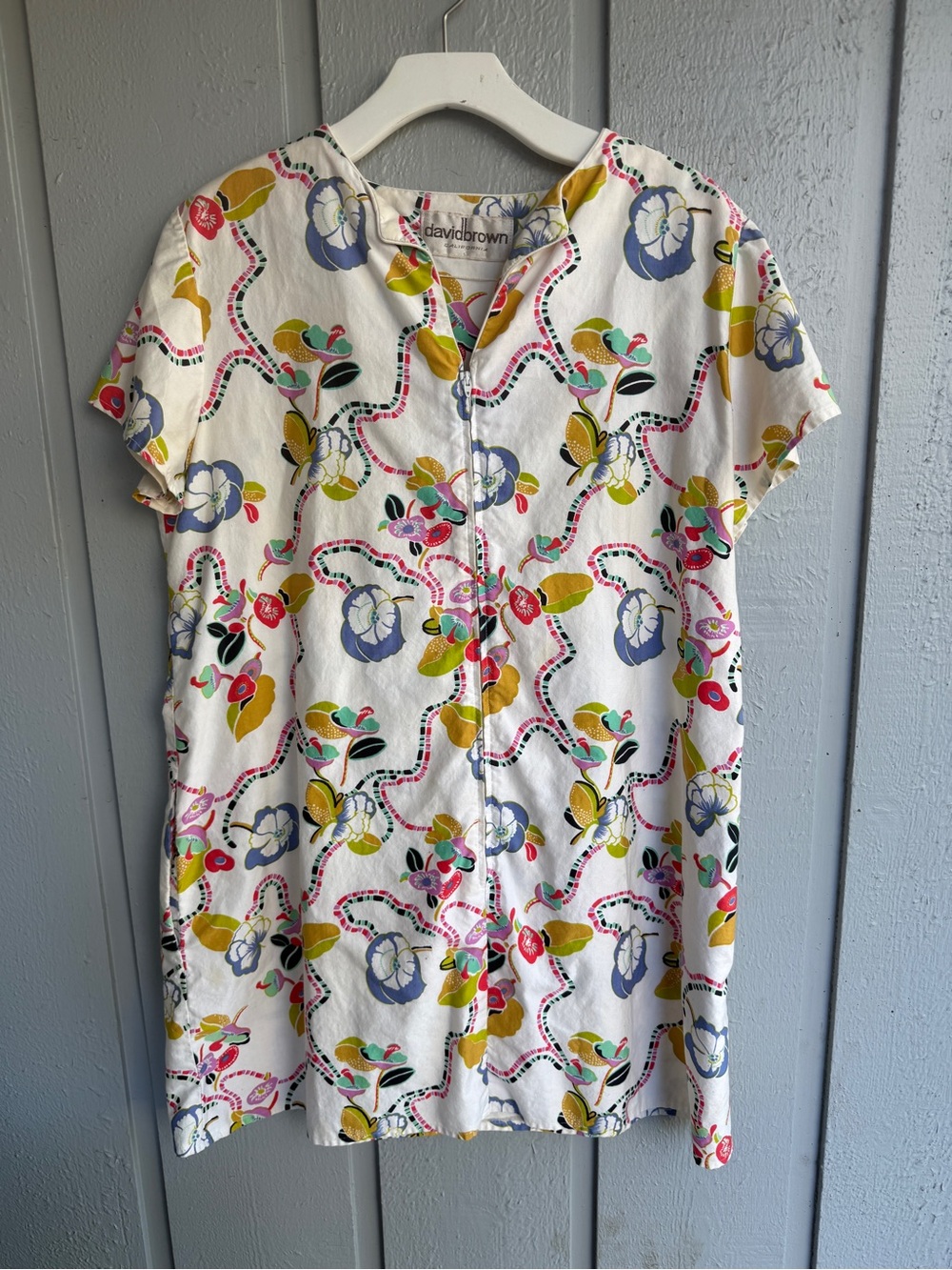 David Brown White Floral Print Mini Dress full zip size Large- Multicolor